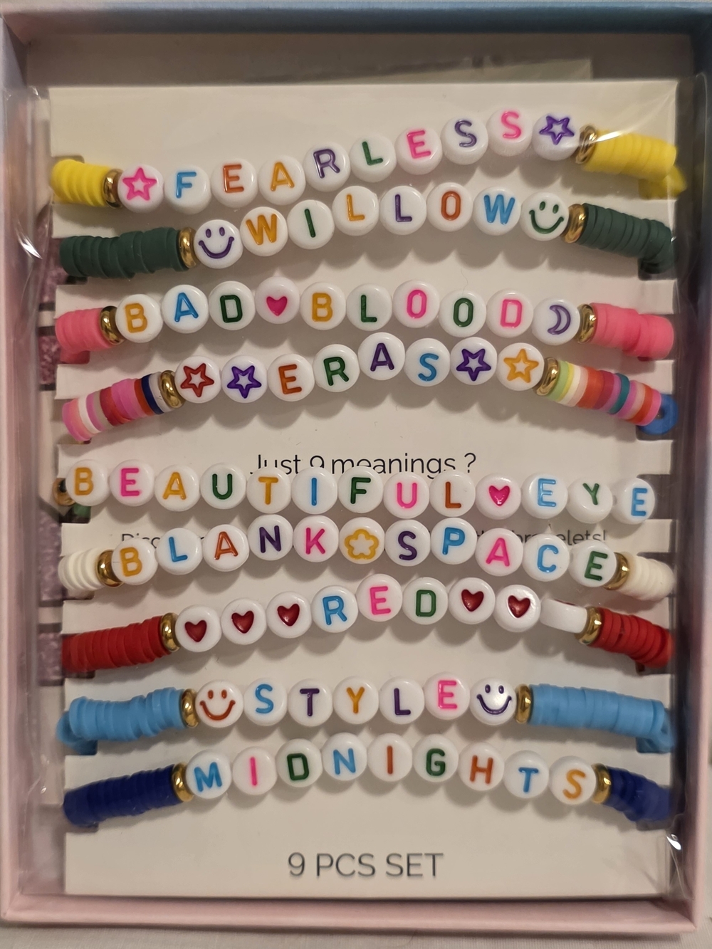 NEW Swifty 9 Piece Bracelets Song Titles Beads Tattoos Eras Fearless Red Style
